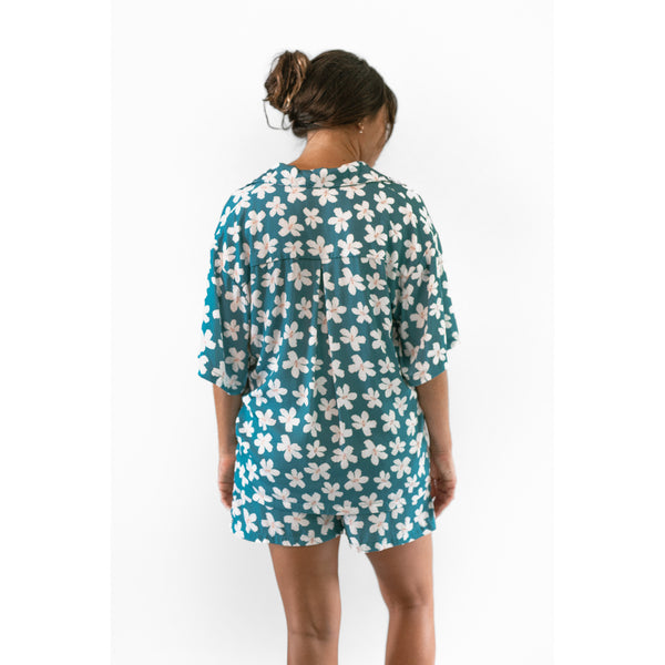 Jay Shirt in Teal Hibiscus