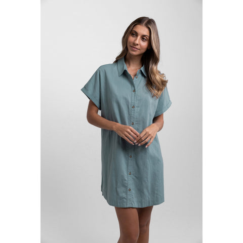 Classic Linen Shirt Dress in Eucalyptus