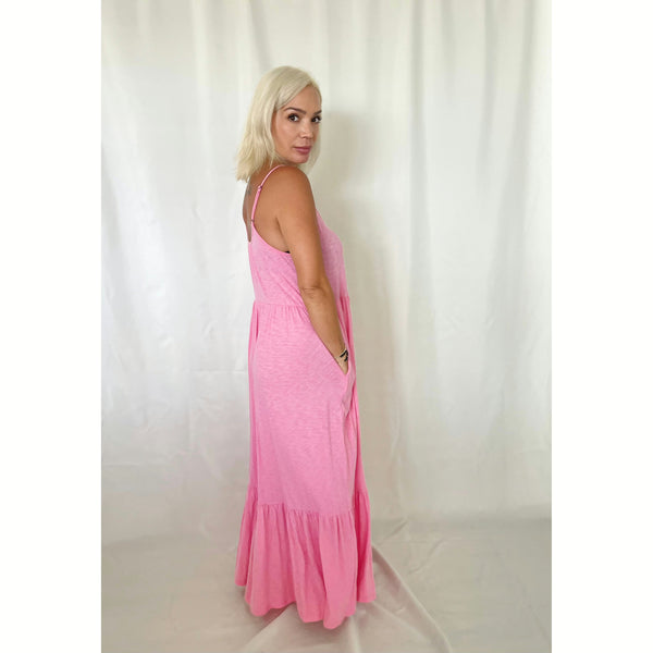 Lido Slub Maxi Dress in Flamingo
