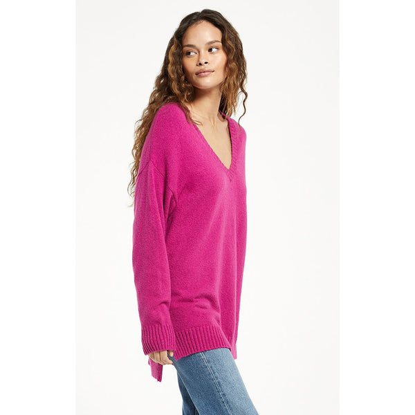 Autumn V-Neck Sweater in Jewel Pink