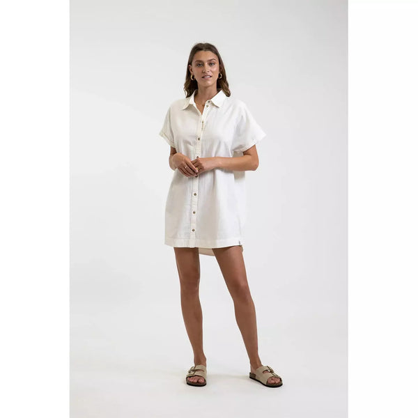 Classic Linen Shirt Dress in White